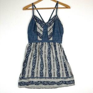 Staring at Stars Ikat Babydoll Open Back Chambray Mini Dress Summer